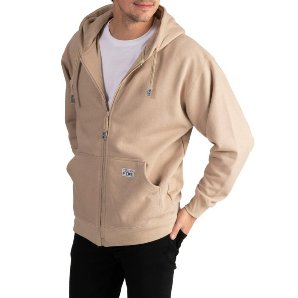 Pro Club Men's Heavyweight Full Zip Fleece Hoodie, Khaki - New